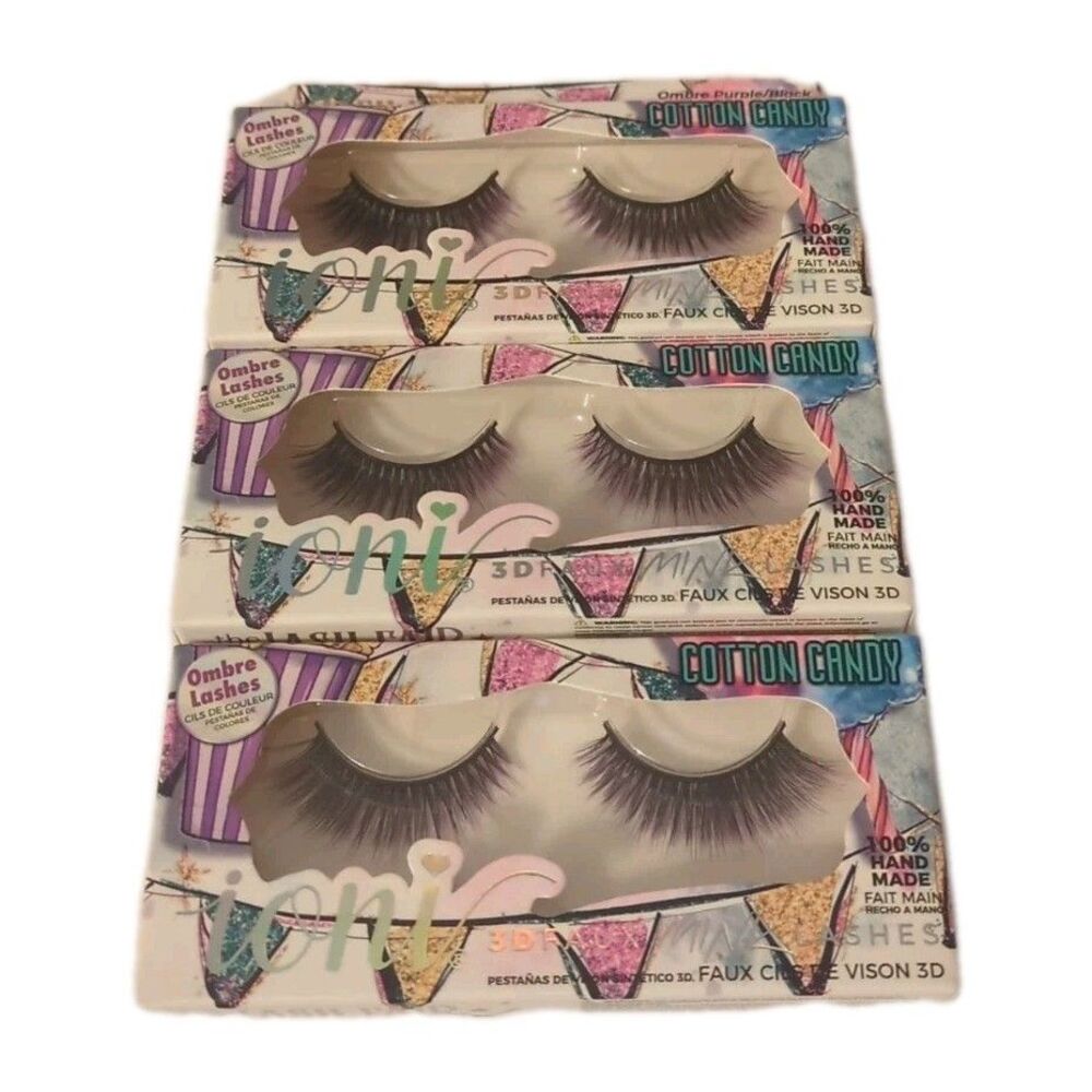 (3 Sets) ioni Lash Fair COTTON CANDY 3D Faux Mink Lashes OMBRE Purple / Black